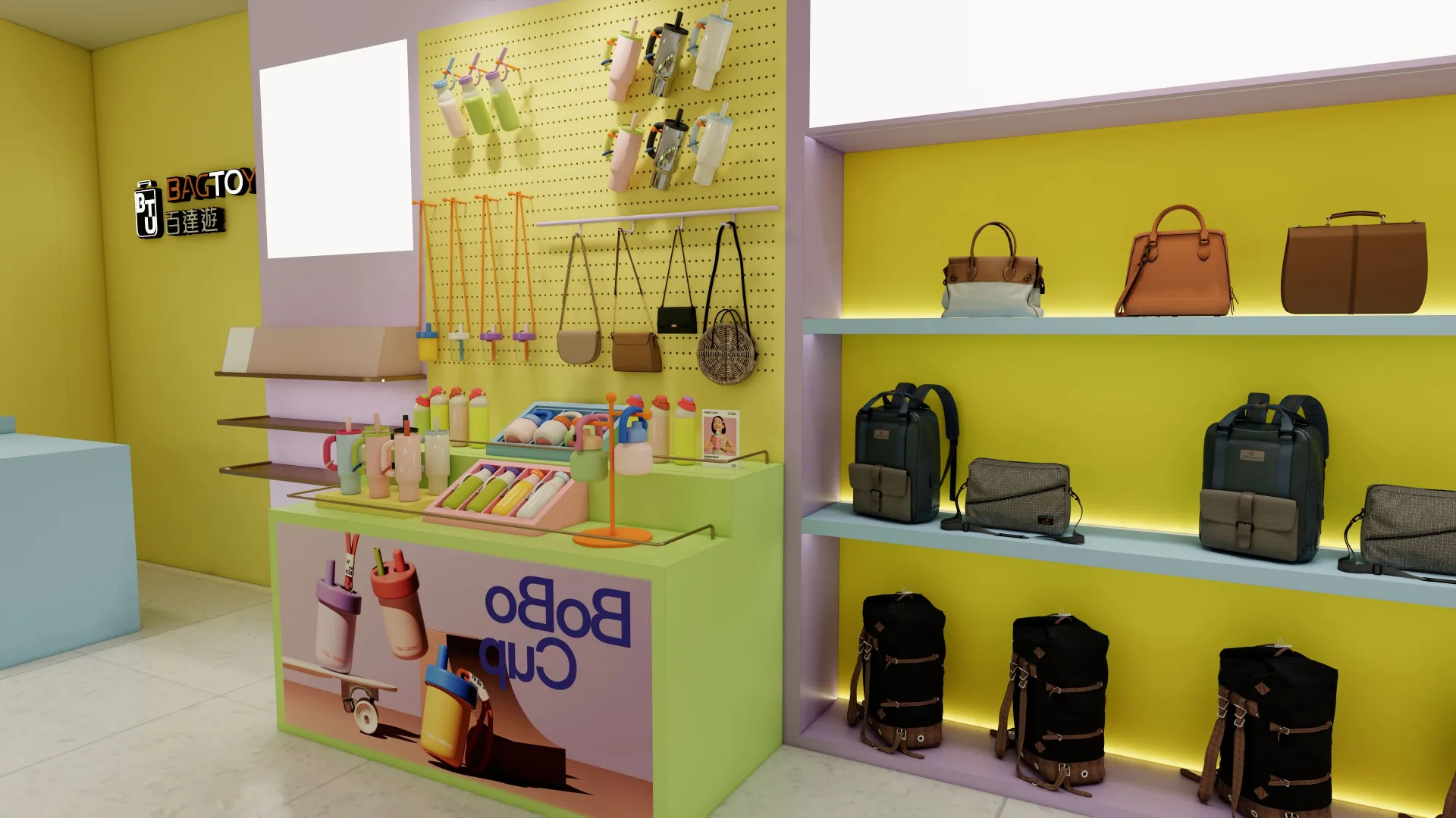 Cashier counter and rear wall rendering