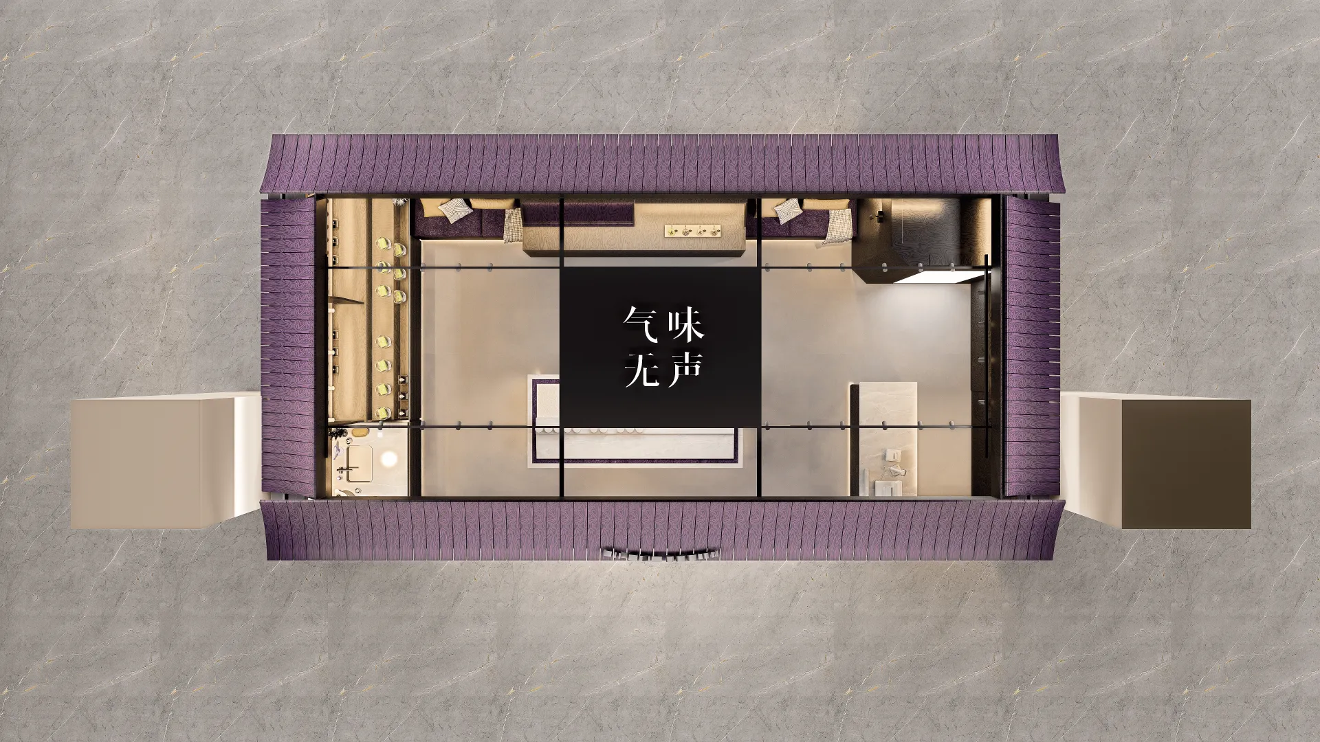 Top-down plan view of kiosk layout